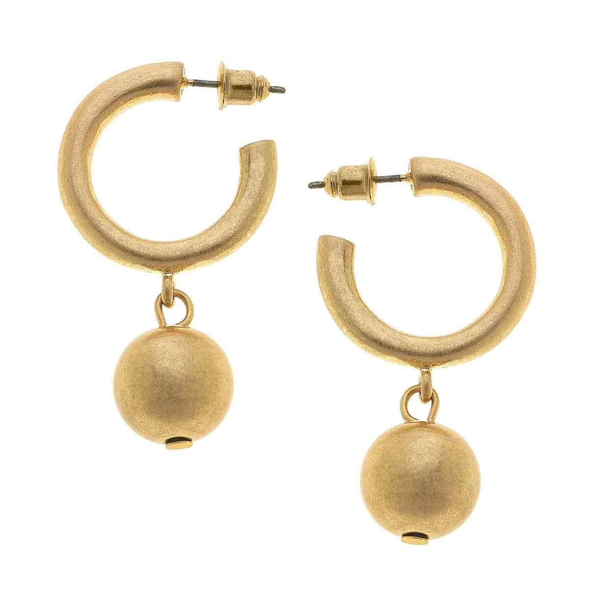 Beth Drop Hoop Earrings in Worn Gold Canvas Style--Lemons and Limes Boutique