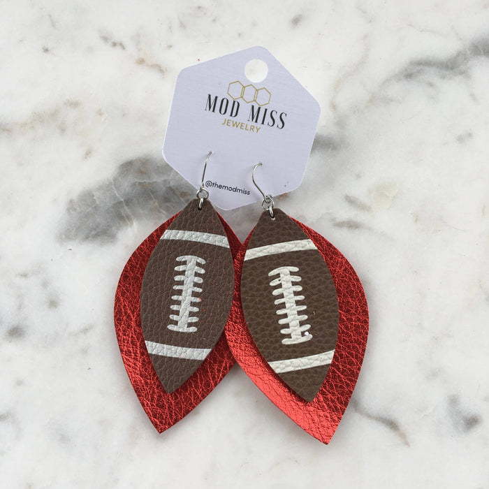Leather Stacked Earring in Football and Metallic Red-Lemons and Limes Boutique