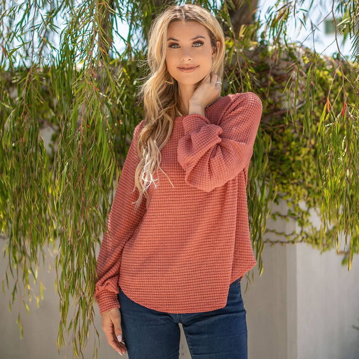 Kayla Waffle Sweater in Mauve-Lemons and Limes Boutique