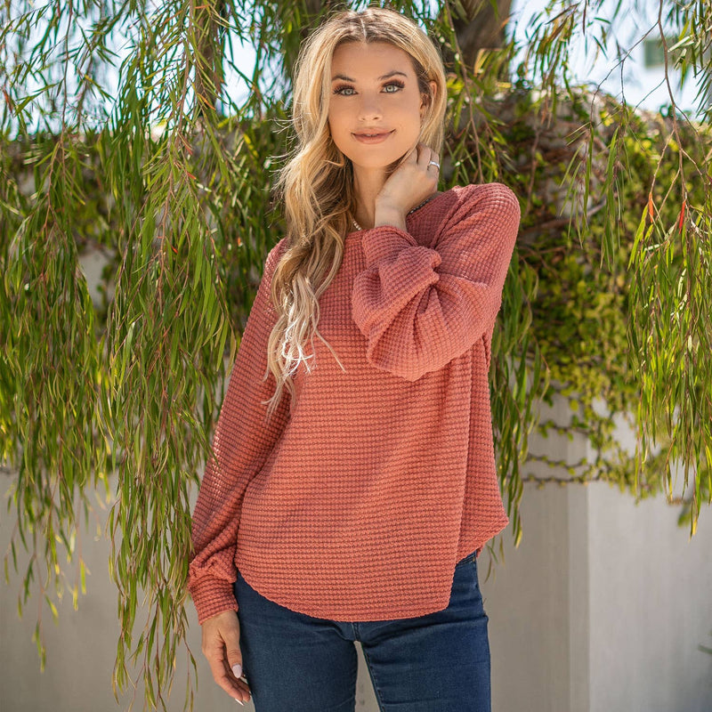Kayla Waffle Sweater in Mauve-Lemons and Limes Boutique