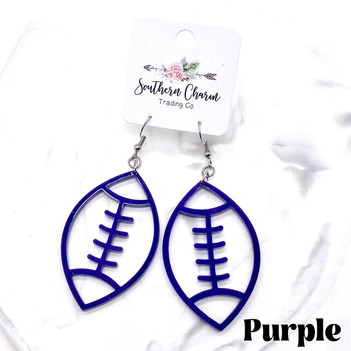 2.5" Purple Acrylic Football Dangles--Lemons and Limes Boutique