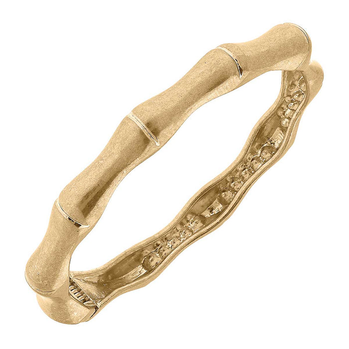 Mia Bamboo Latch Bangle in Worn Gold Canvas Style-Lemons and Limes Boutique