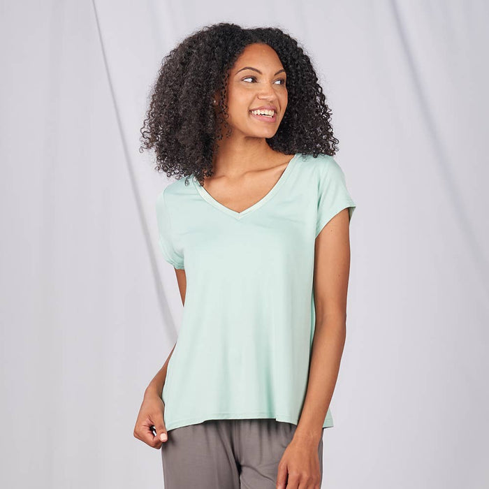 Bamboo® V-Neck Tee Shirt in Aqua Small FacePlant Dreams--Lemons and Limes Boutique