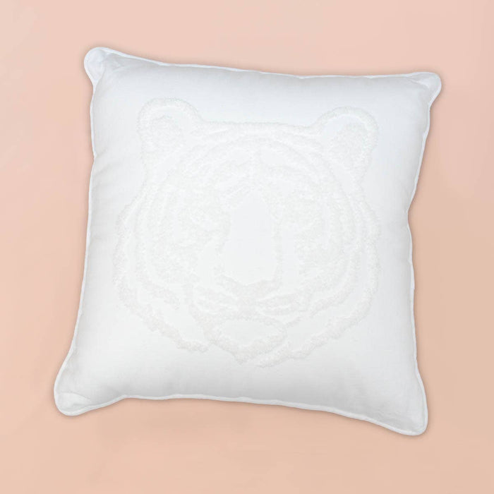 Tiger Embroidered Pillow Soft White 16x16--Lemons and Limes Boutique