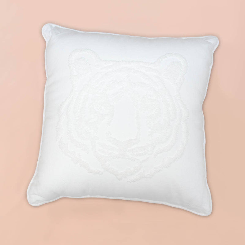 Tiger Embroidered Pillow Soft White 16x16--Lemons and Limes Boutique