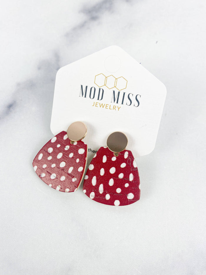 Cork Trapezoid Stud Earrings in Red Specs-Lemons and Limes Boutique
