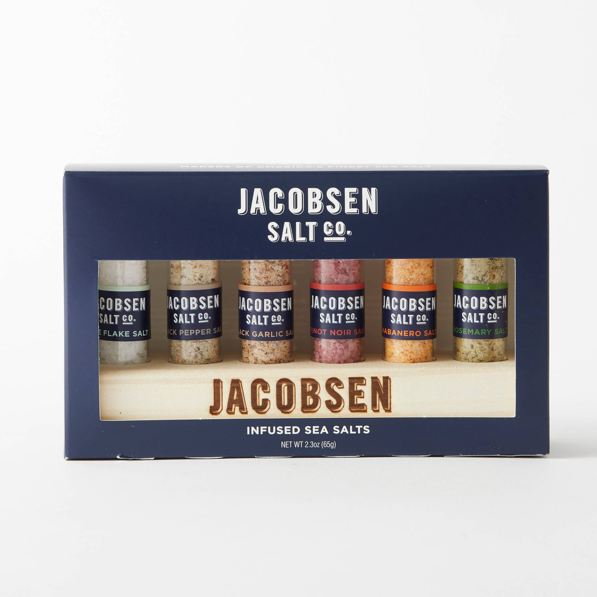 Jacobsen Salt Co - Six Vial Set Infused Salt With Wooden Stand--Lemons and Limes Boutique