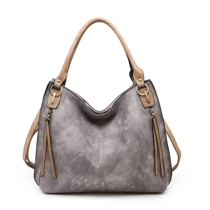 Connar Distressed Side Pocket Tote in Grey--Lemons and Limes Boutique