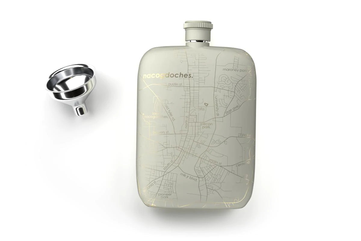 Loveland Map Pocket Flask in Matte White-Lemons and Limes Boutique