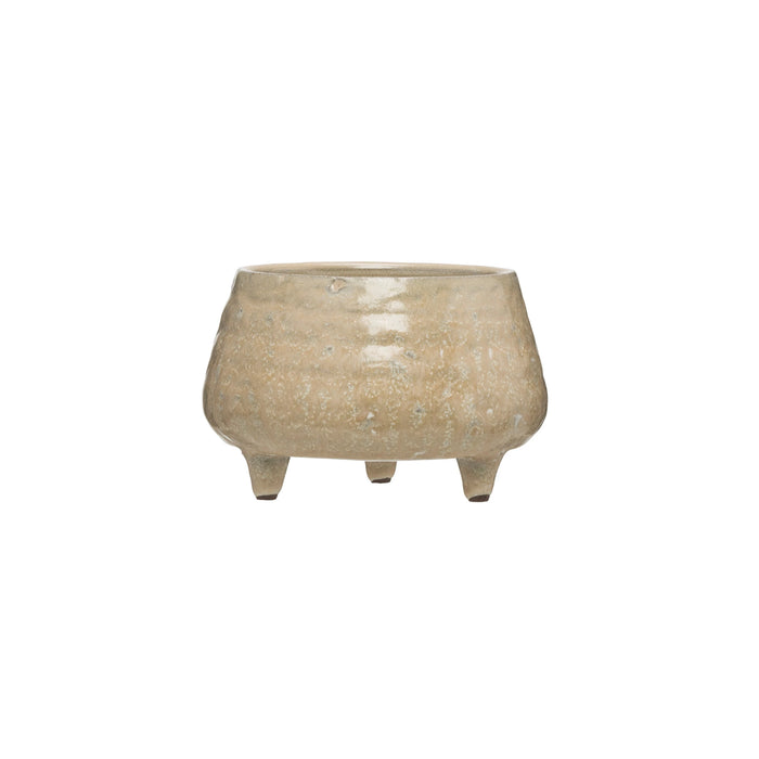 Stoneware Footed Planter, Reactive Glaze, Beige (Holds 3" Pot)-Decor-Lemons and Limes Boutique