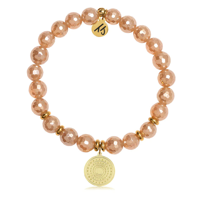 Champagne Agate Stone Bracelet with Family Circle Gold Charm--Lemons and Limes Boutique