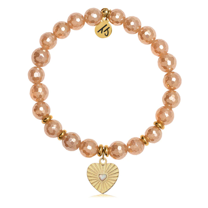 Champagne Agate Stone Bracelet with Heart Opal Gold Charm--Lemons and Limes Boutique