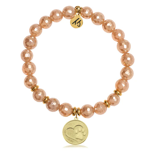 Gold Collection - Champagne Agate Stone Bracelet with Paw Print Gold Charm--Lemons and Limes Boutique