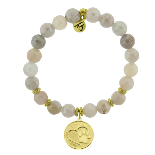Moonstone Paw Print Gold-BRACELETS-Lemons and Limes Boutique