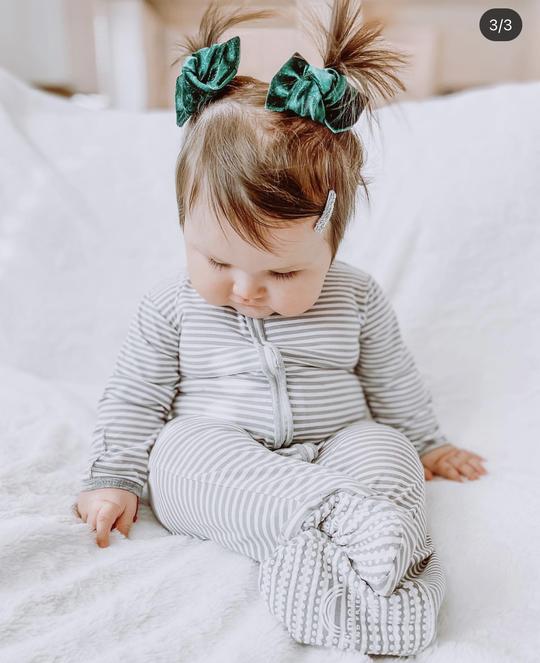 Grey Stripe Baby Footed Pajamas--Lemons and Limes Boutique