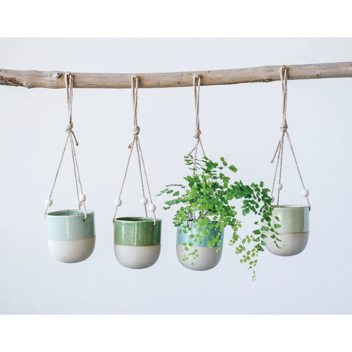 Stoneware Glaze/Matte Hanging Planter (Holds 4" Pot)-Decor-Lemons and Limes Boutique