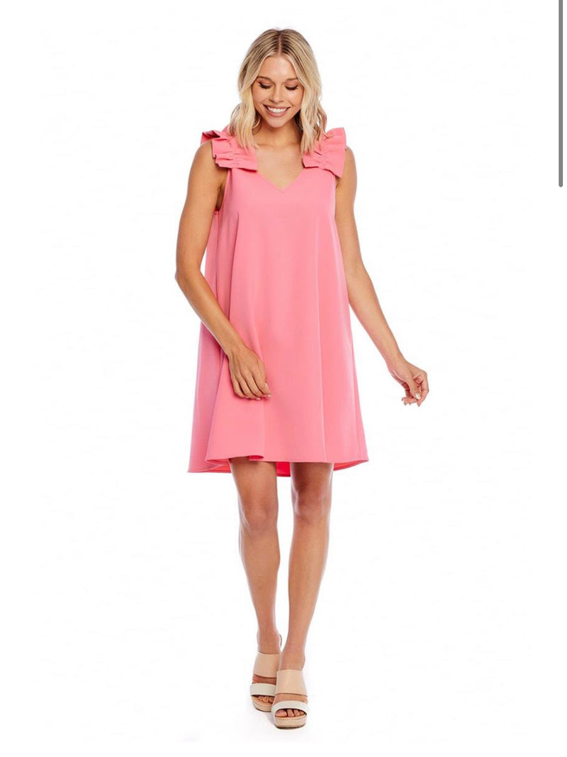 Cece Ruffle Dress in Pink-Dresses-Lemons and Limes Boutique