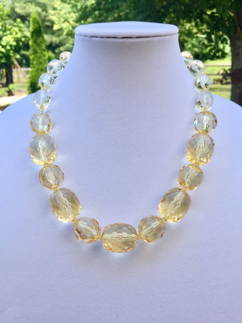 The Fiona Necklace, Faceted Chunky Bead Necklace and Earring Set-Necklace-Yellow-Lemons and Limes Boutique