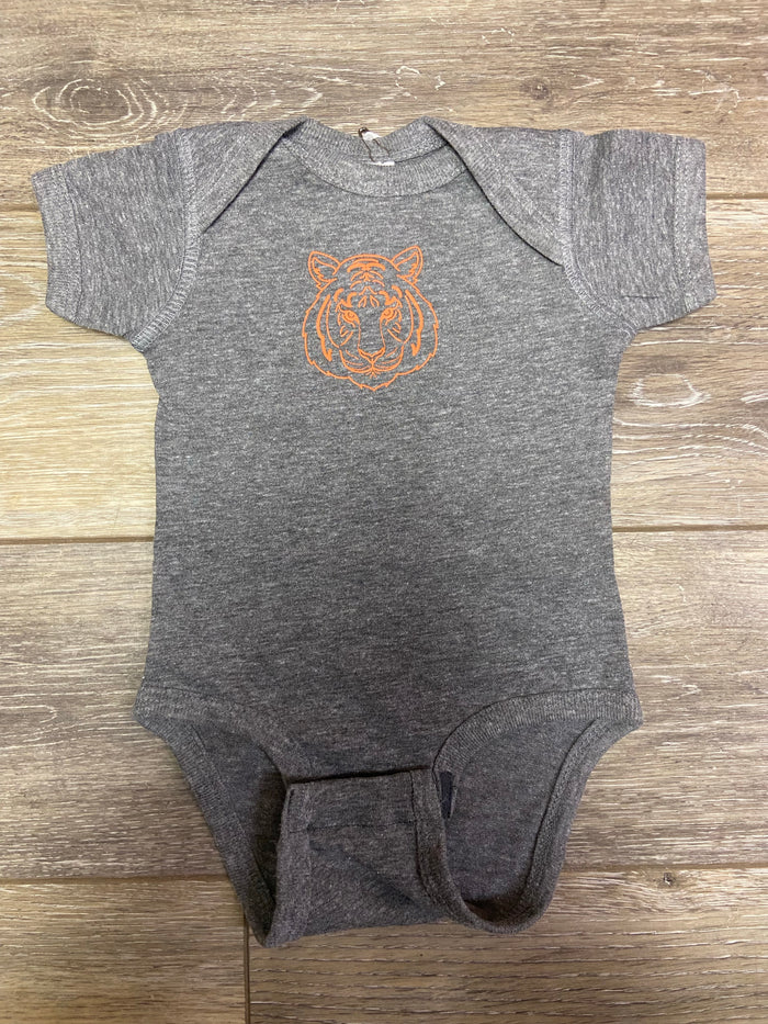 Tiger Face Short Sleeve Body Suit on Gray-Lemons and Limes Boutique