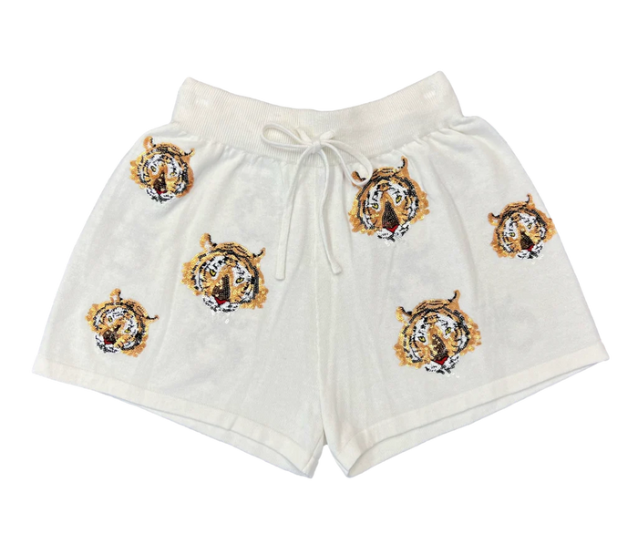 Sequined Sparkle Bengal Tiger Take Over Shorts--Lemons and Limes Boutique