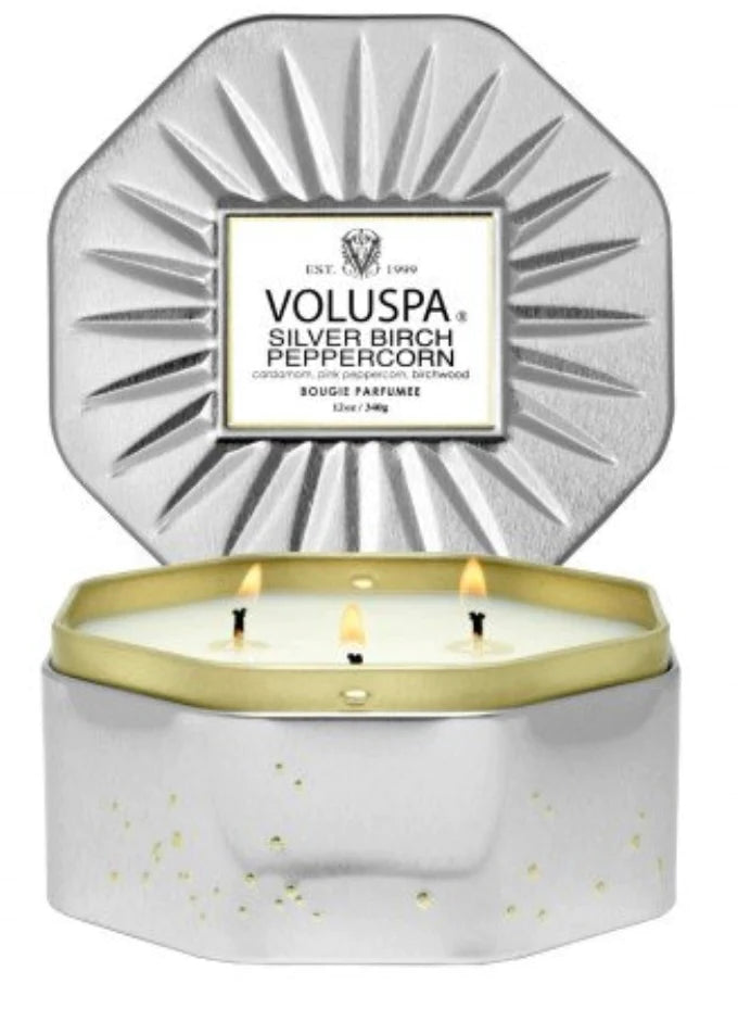 Silver Birch Octagon Tin Voluspa--Lemons and Limes Boutique