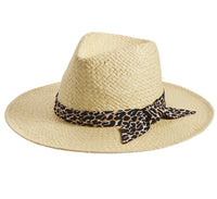Tan Fedora With Leopard Trim-Hats-Lemons and Limes Boutique