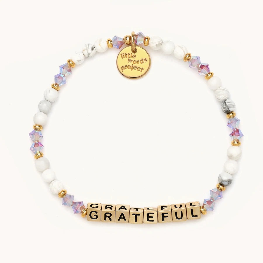 Grateful - Creampuff Gold Bead - Little Words Project Bracelet--Lemons and Limes Boutique