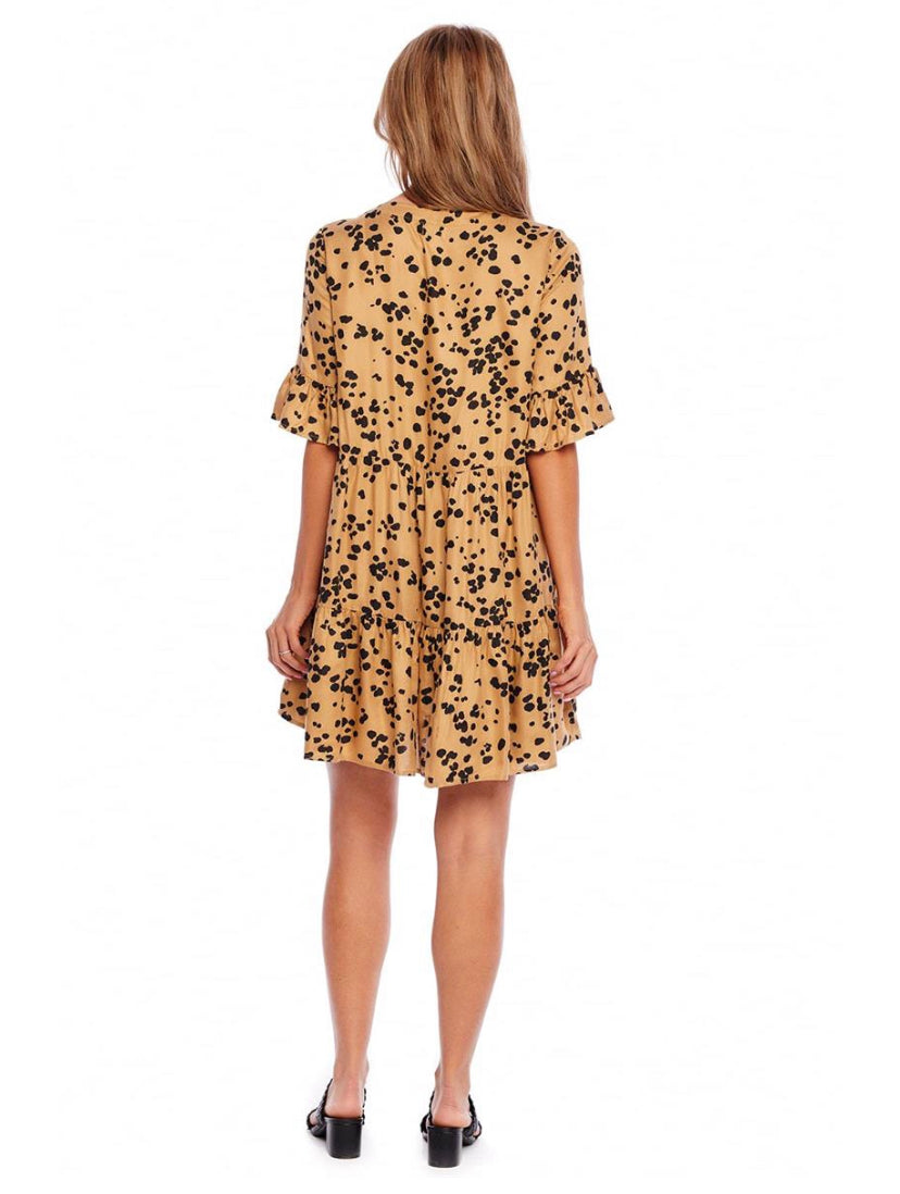 Aster Flounce Dress in Tan Leopard-Dresses-Lemons and Limes Boutique