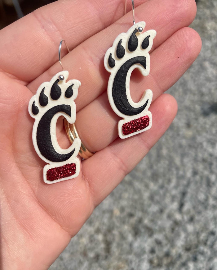 Handmade Cincinnati Bearcats Dangle Earring--Lemons and Limes Boutique