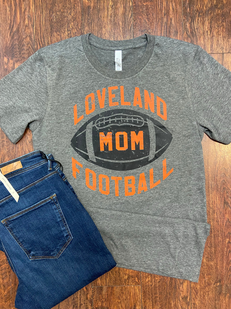 Loveland Football Mom T-Shirt on Grey-S-Lemons and Limes Boutique