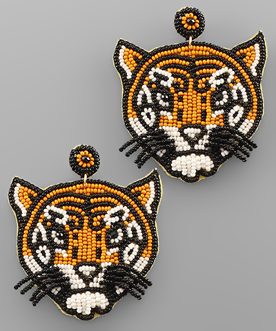 Bobcat Beaded Dangles with Whiskers-Lemons and Limes Boutique