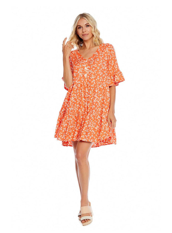 Aster Flounce Dress in Coral Floral-Lemons and Limes Boutique