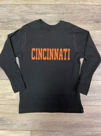Cincinnati Long Sleeve T-Shirt on Black-YOUTH--Lemons and Limes Boutique