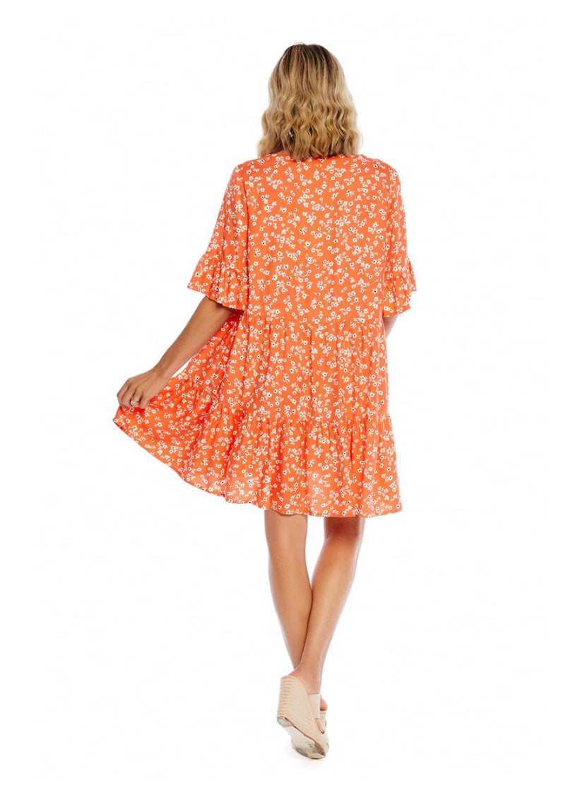 Aster Flounce Dress in Coral Floral--Lemons and Limes Boutique