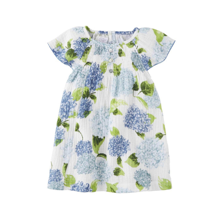 Blue Hydrangea Smocked Dress-Lemons and Limes Boutique