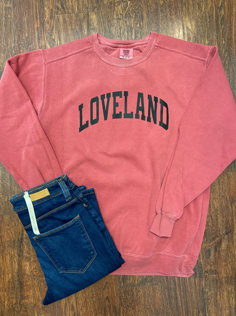 Loveland Pigment Dyed Sweatshirt on Red--Lemons and Limes Boutique
