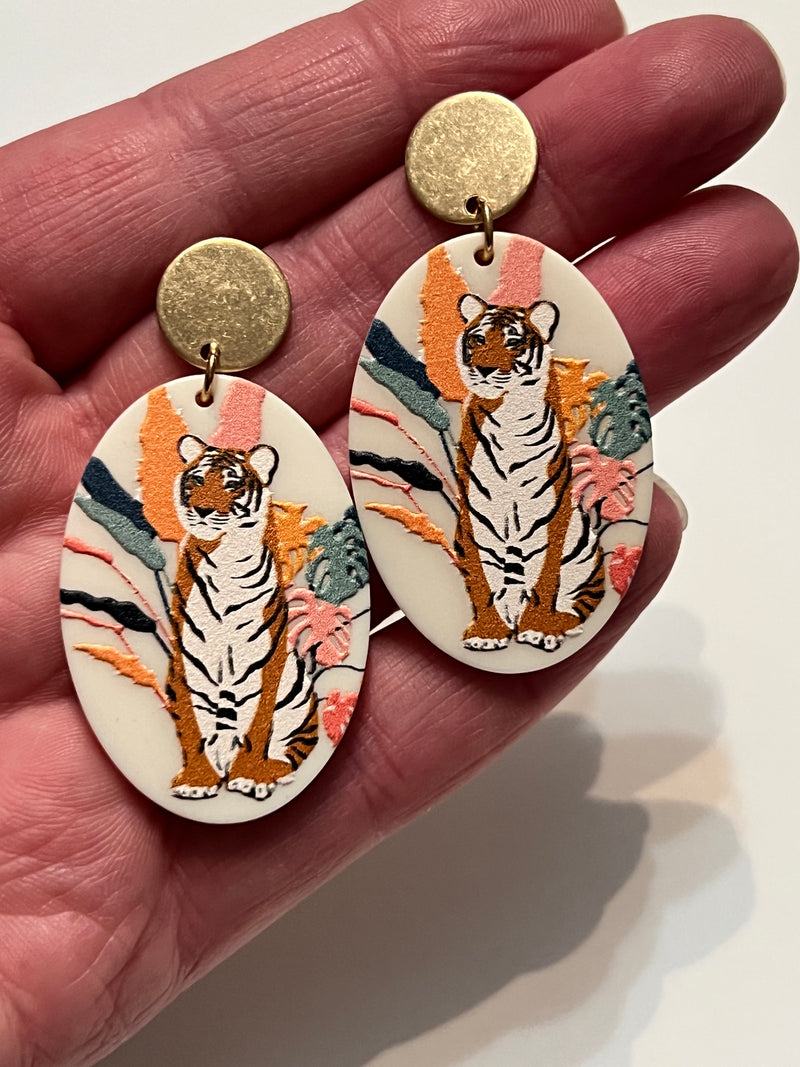 Pretty Tiger Post and Dangle Earrings--Lemons and Limes Boutique