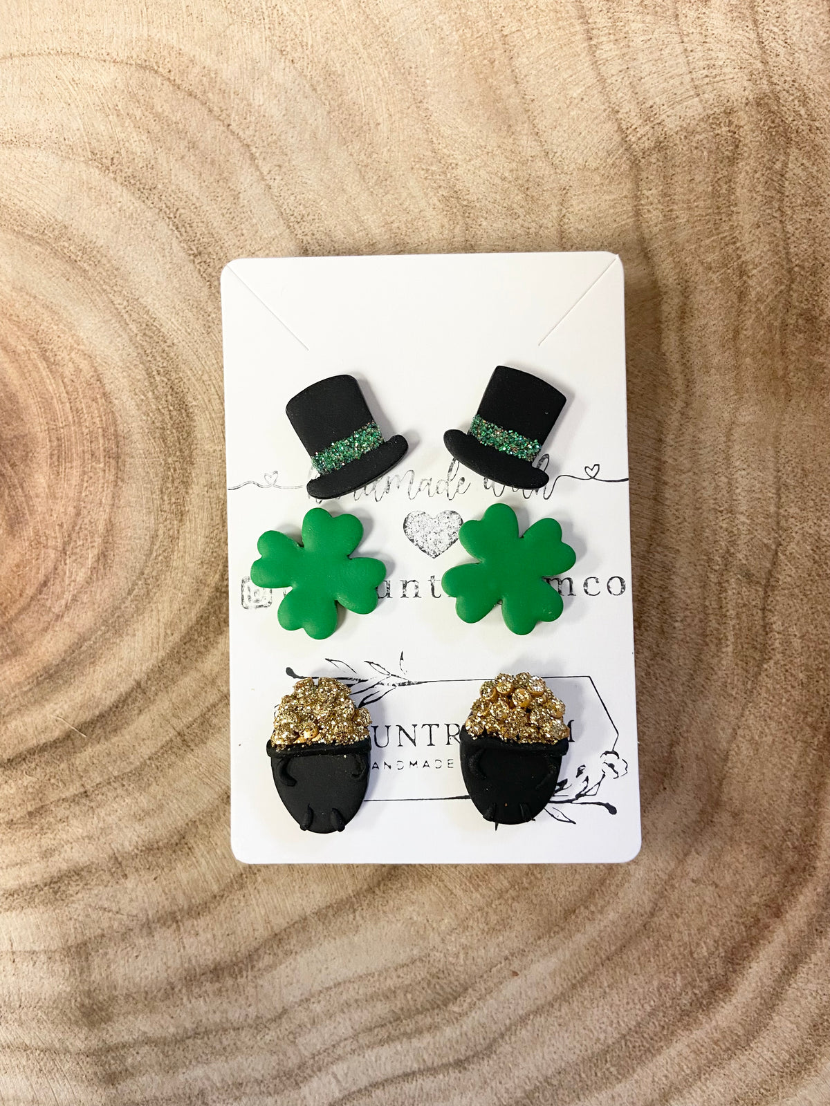 Handmade St. Patty’s Day Clay Stud Trio--Lemons and Limes Boutique