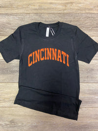 Cincinnati Curve Block T-Shirt on Black--Lemons and Limes Boutique