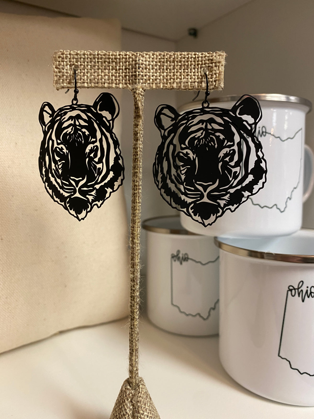 Laser Cut Bengal Tiger Face Dangles in Black--Lemons and Limes Boutique