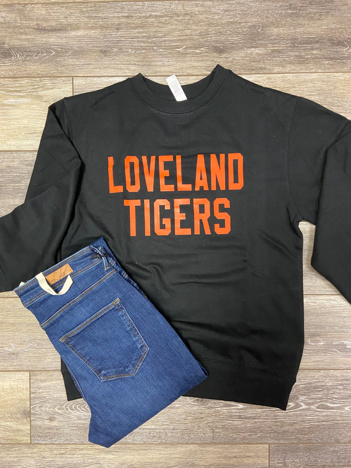 Loveland Tigers Sweatshirt on Black-Lemons and Limes Boutique