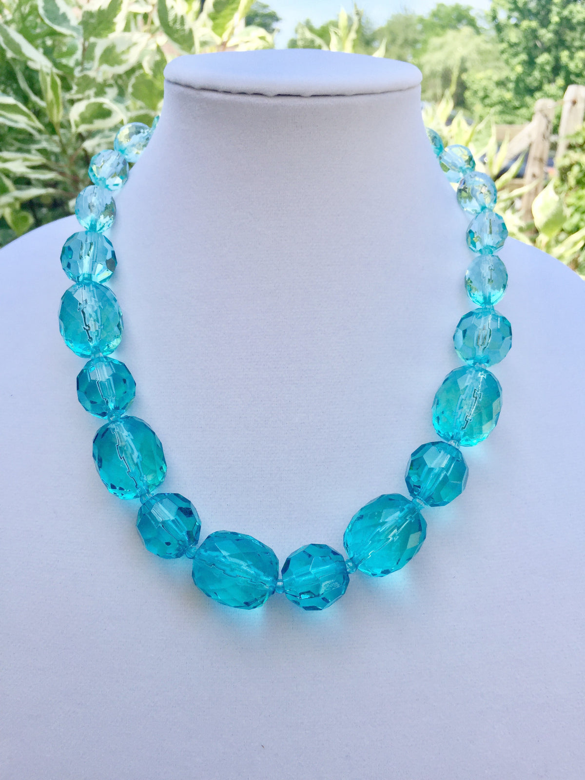 The Fiona Necklace, Faceted Chunky Bead Necklace and Earring Set-Necklace-Blue-Lemons and Limes Boutique
