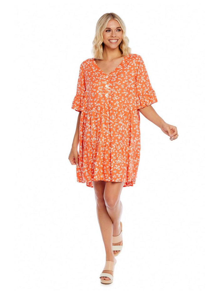 Aster Flounce Dress in Coral Floral-Lemons and Limes Boutique