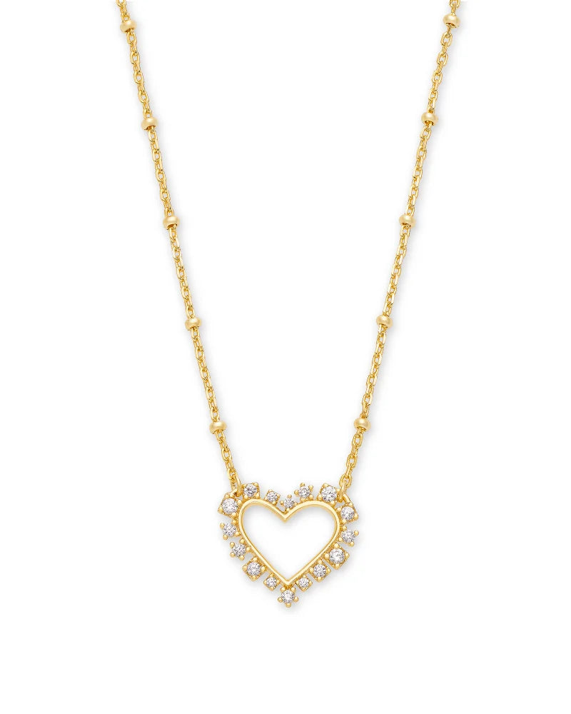 Ari Heart Crystal Pendant Necklace in Gold White Crystal by Kendra Scott-Lemons and Limes Boutique