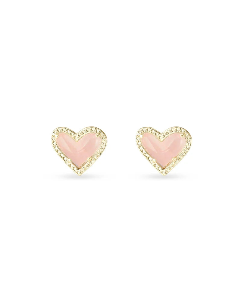 Ari Heart Stud Earrings in Gold Rose Quartz by Kendra Scott-EARRINGS-Lemons and Limes Boutique
