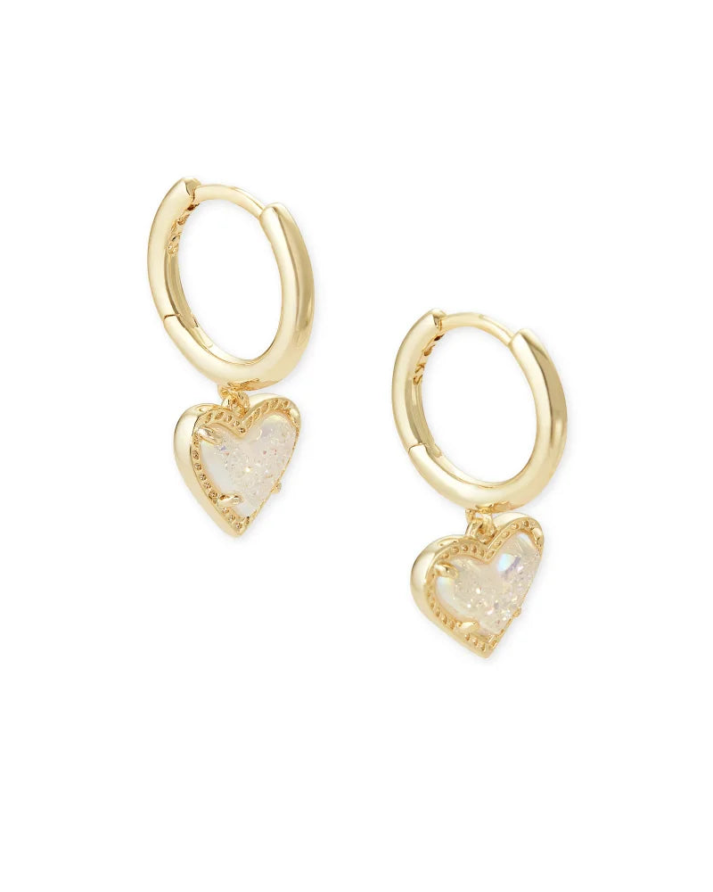 Ari Heart Huggie Earrings in Gold Iridescent Drusy by Kendra Scott-EARRINGS-Lemons and Limes Boutique