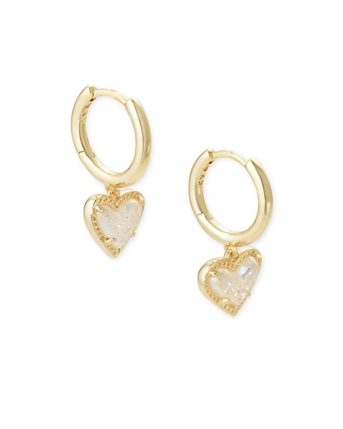 Ari Heart Huggie Earrings in Gold Iridescent Drusy by Kendra Scott-EARRINGS-Lemons and Limes Boutique