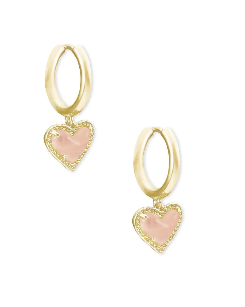 Ari Heart Huggie Earrings in Gold Rose Quartz by Kendra Scott-EARRINGS-Lemons and Limes Boutique