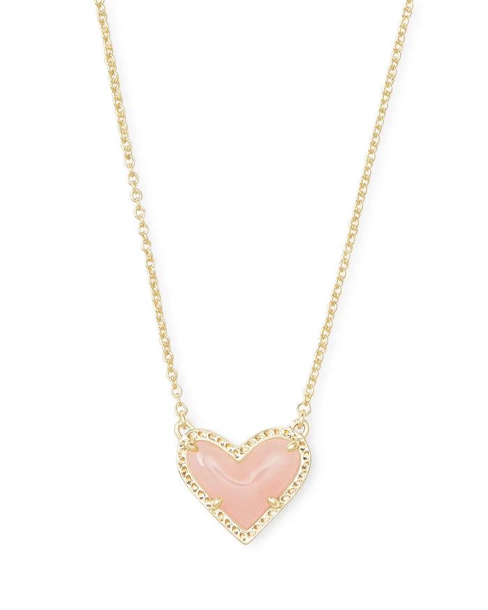 Ari Heart Short Pendant Necklace in Gold Rose Quartz by Kendra Scott-NECKLACES-Lemons and Limes Boutique