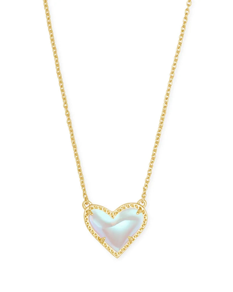Ari Heart Short Pendant Necklace in Gold Dichroic Glass by Kendra Scott-NECKLACES-Lemons and Limes Boutique